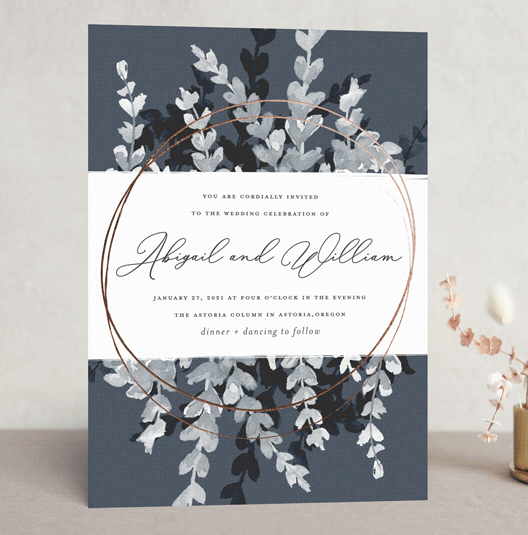 greenery winter wedding invitations