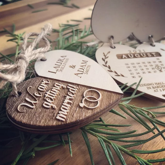 wood heart wedding invitations