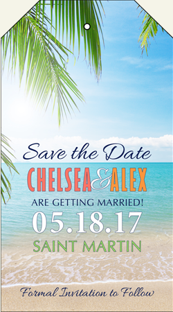 beach luggage tag save the date