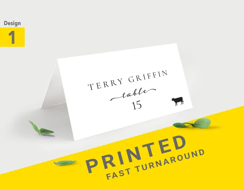wedding place cards with meal selection for assigned seating