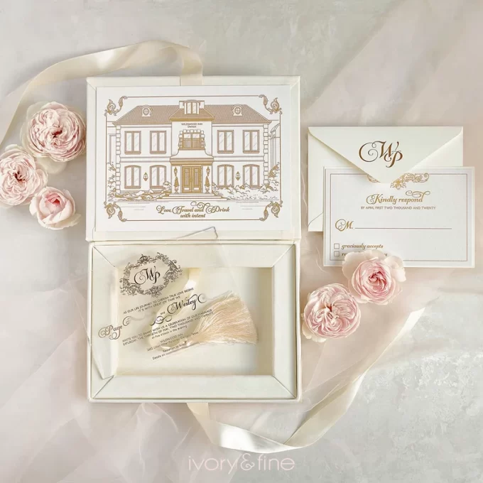 cream colored elegant boxed wedding invitations