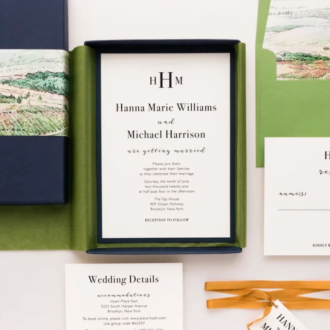 boxed vineyard wedding invitations
