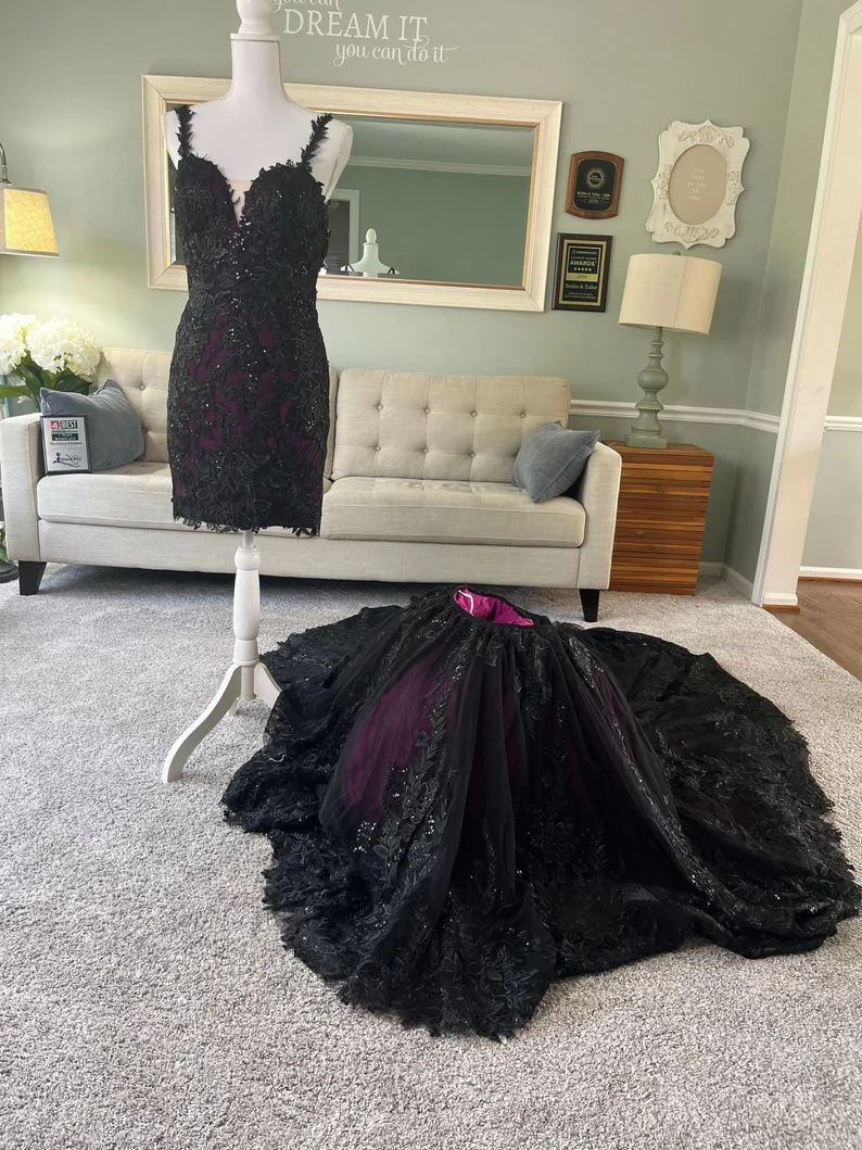2-in-1 black wedding dress