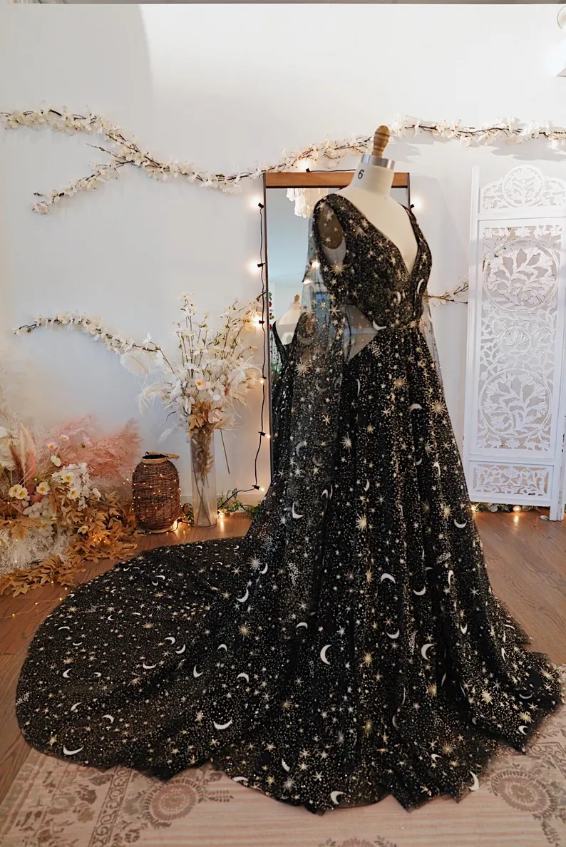 black celestial wedding gown
