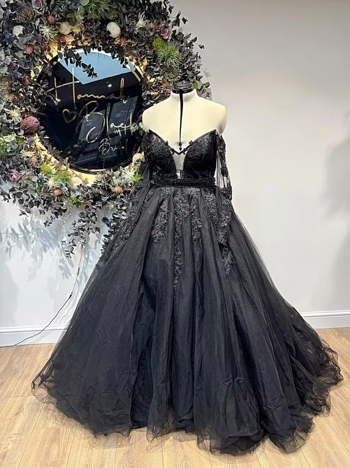 long sleeve black lace wedding dress