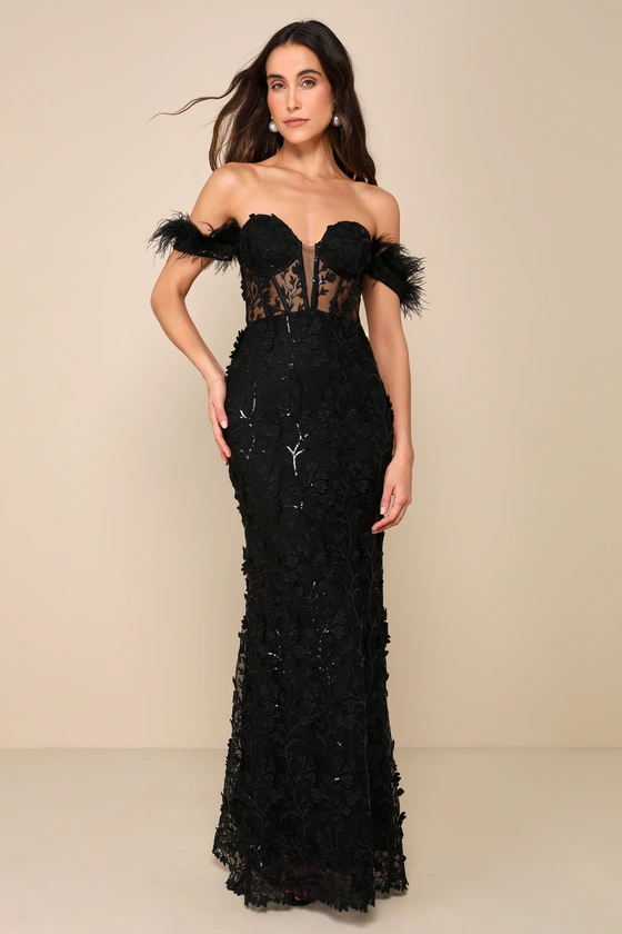 black wedding dress with feathers