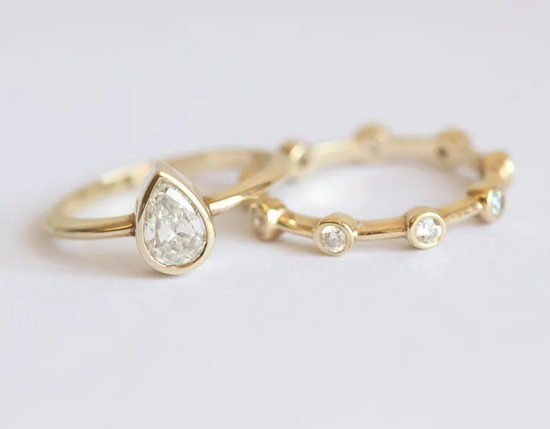 engagement ring and wedding band set on etsy