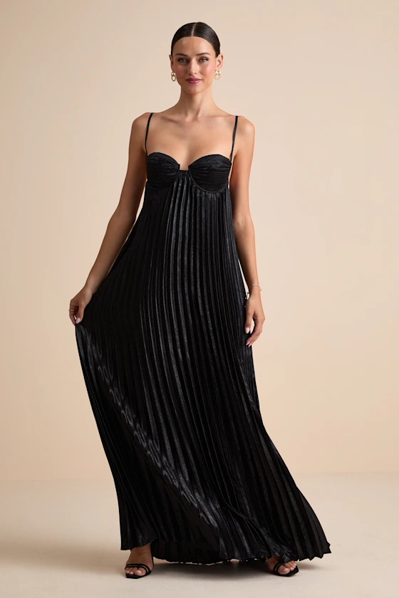 black pleated maxi dress for wedding alternative