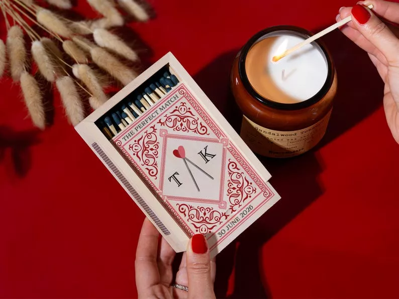 Personalized Perfect Match wooden matchbox gift for couples
