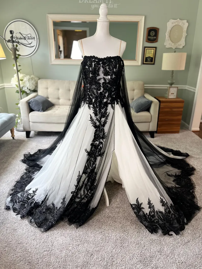 black and white wedding gown with lace