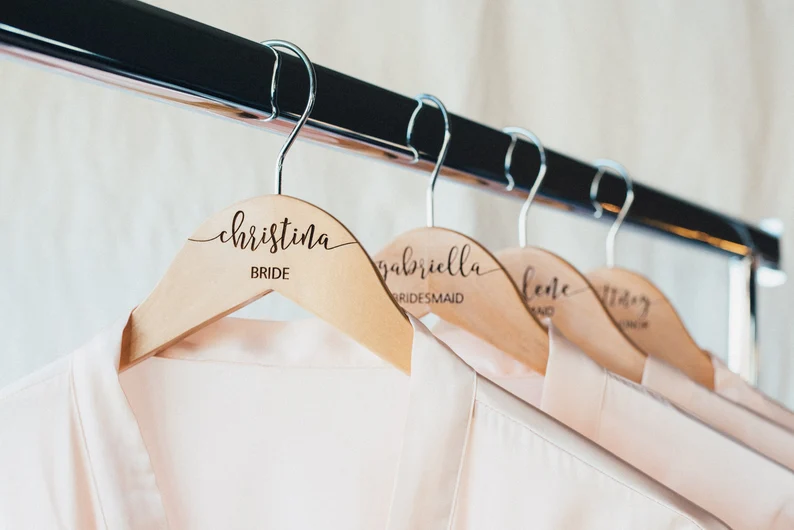 Personalized bridesmaid dress hangers with names, perfect gift and wedding day keepsake