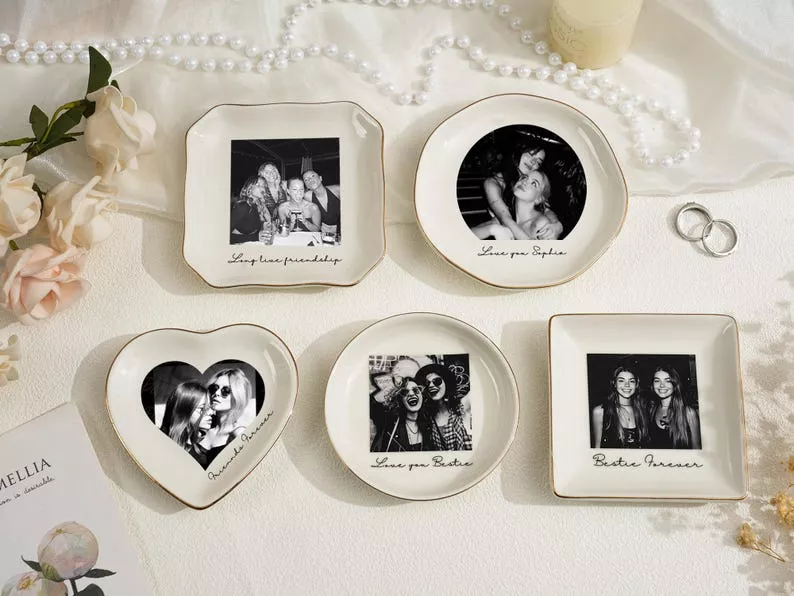 Personalized bridesmaid trinket dish with name engraved, thoughtful wedding gift keepsake