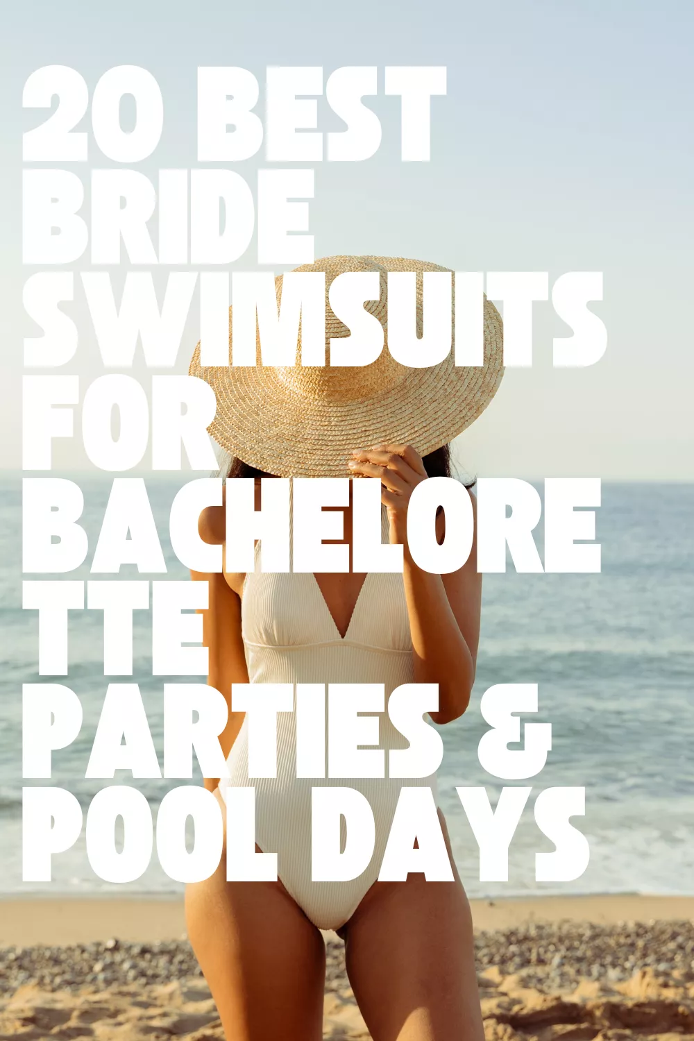 20 bride swimsuits for bachelorette parties featuring white bridal swimwear, bikinis, and one-piecae bathing suits for brides