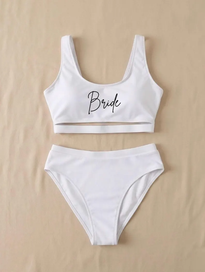 two piece bride swimsuit in white