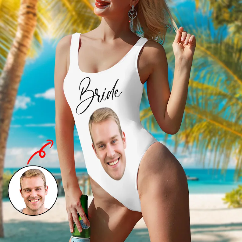 bride swimsuit with groom face