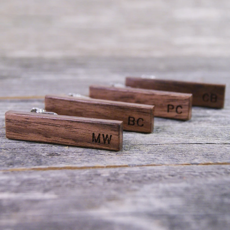 personalized wood tie clip
