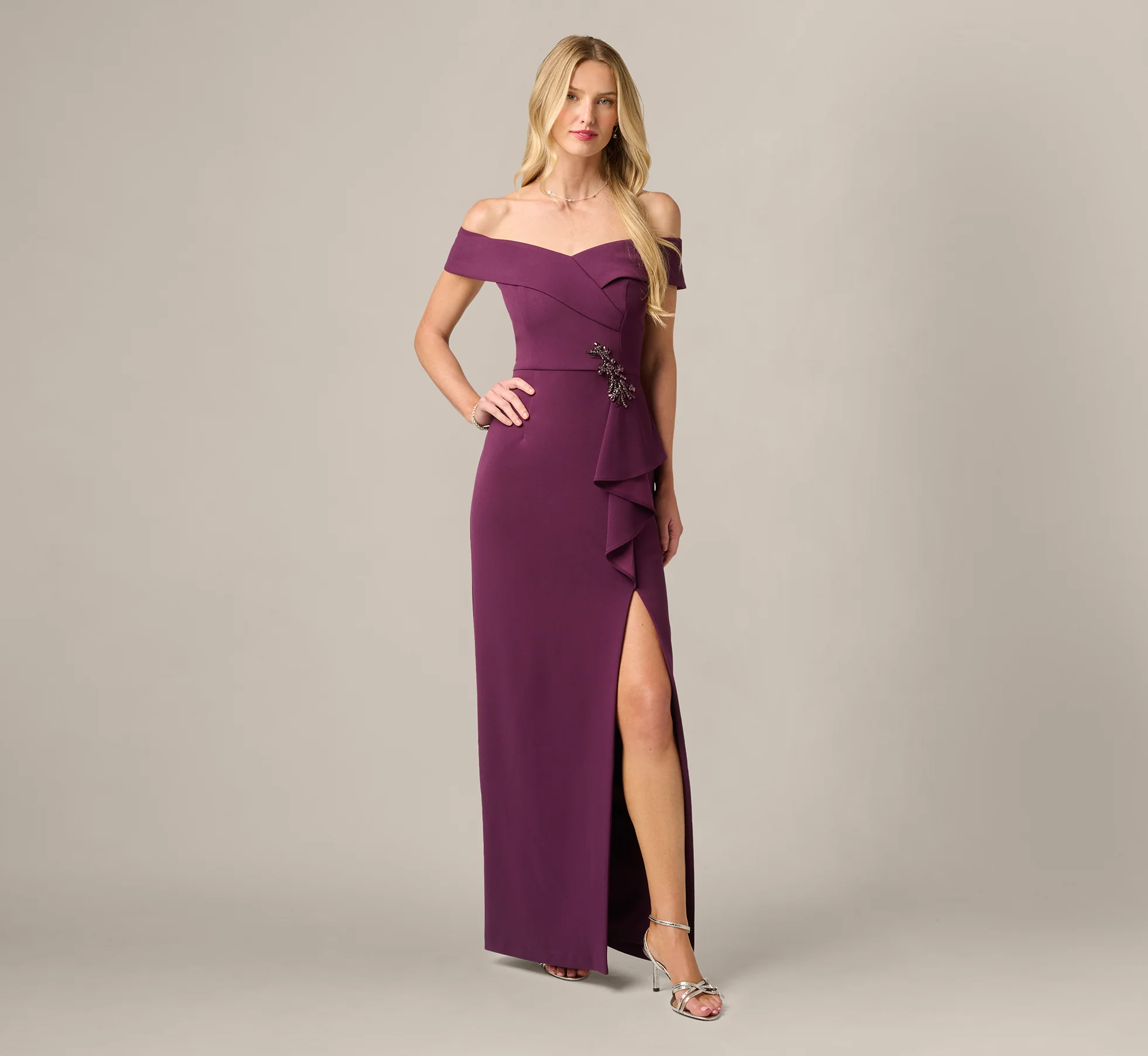 Wine colored formal maxi fall wedding guest dress