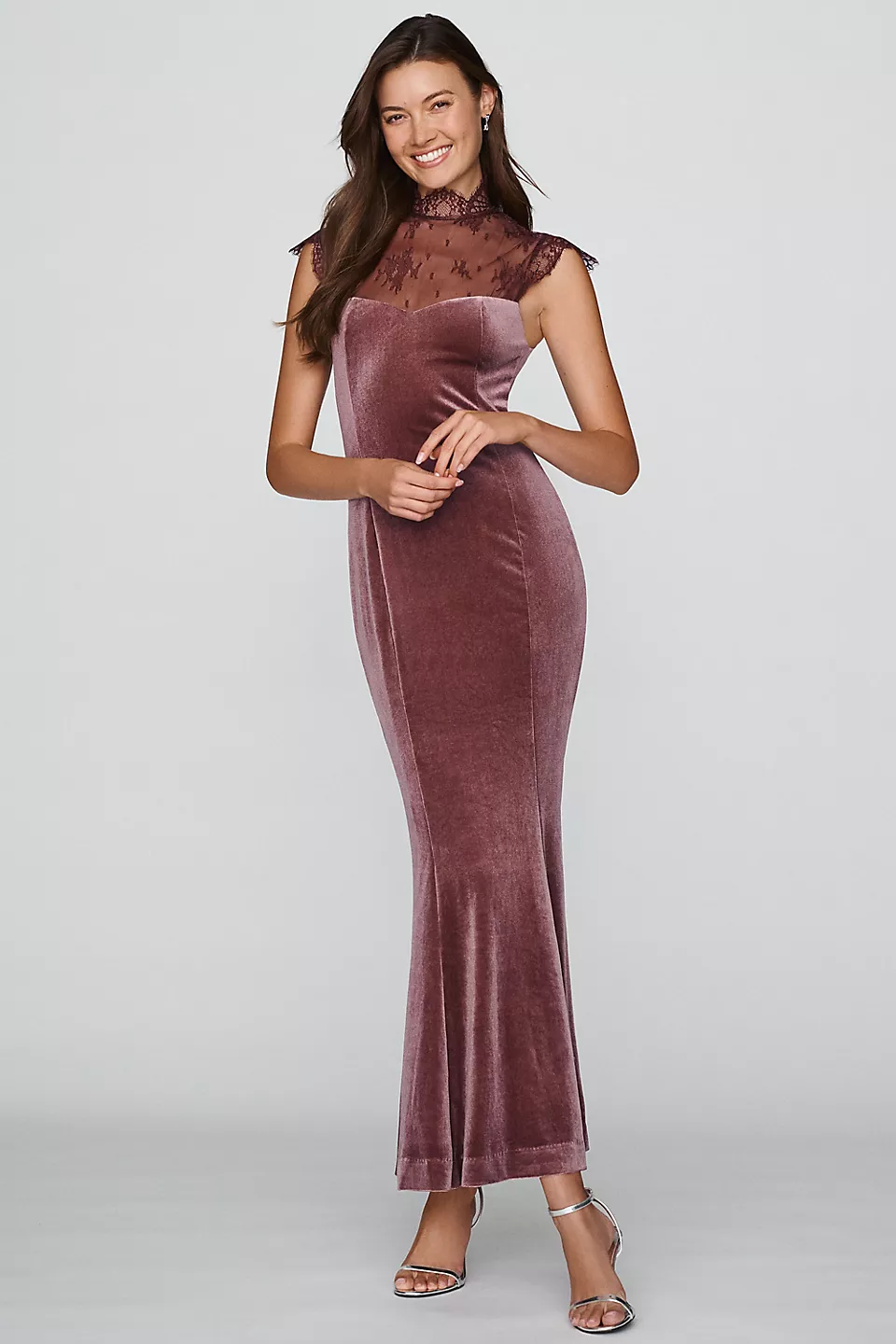 Velvet high neck maxi fall wedding guest dress