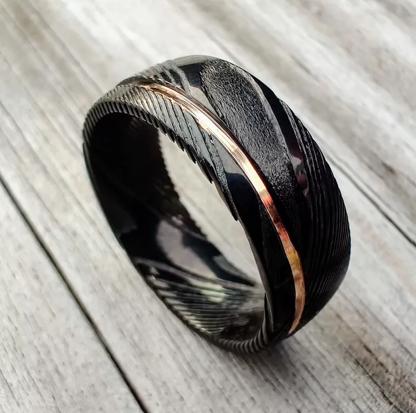 men's wedding band made from damascus
