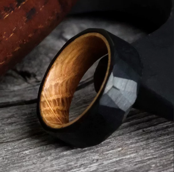 men's wedding band made from whiskey barrel