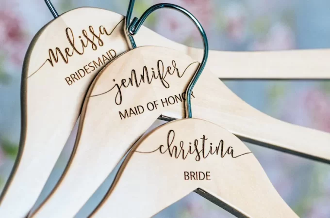 wedding dress hanger with personalization for bride
