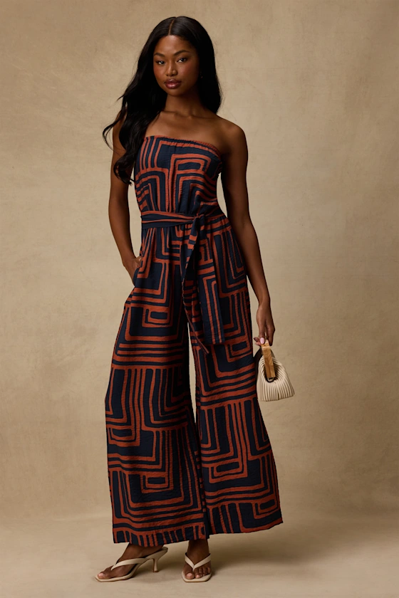 abstract print wide leg jumpsuit