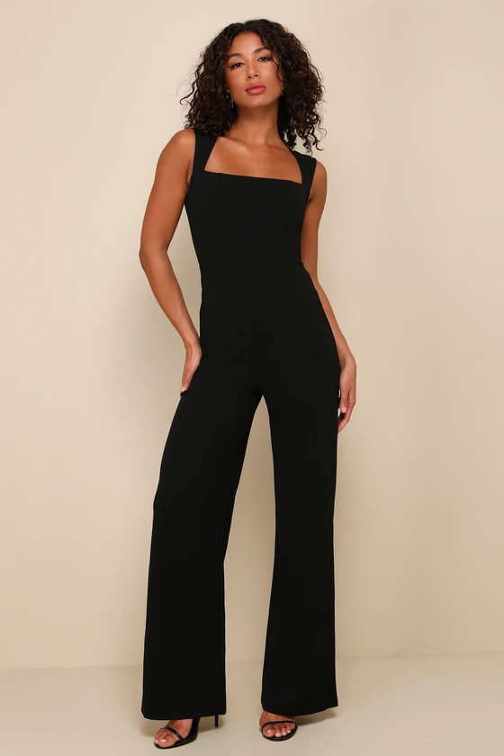 black square neck dressy jumpsuit
