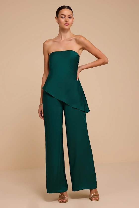 green strapless jumpsuit