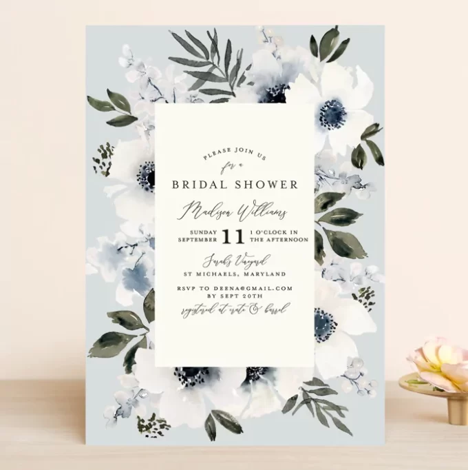 winter floral bridal shower invitations