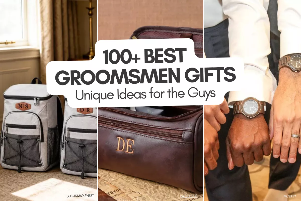 best groomsmen gifts including personalized leather accessories, cufflinks, and wedding party keepsakes