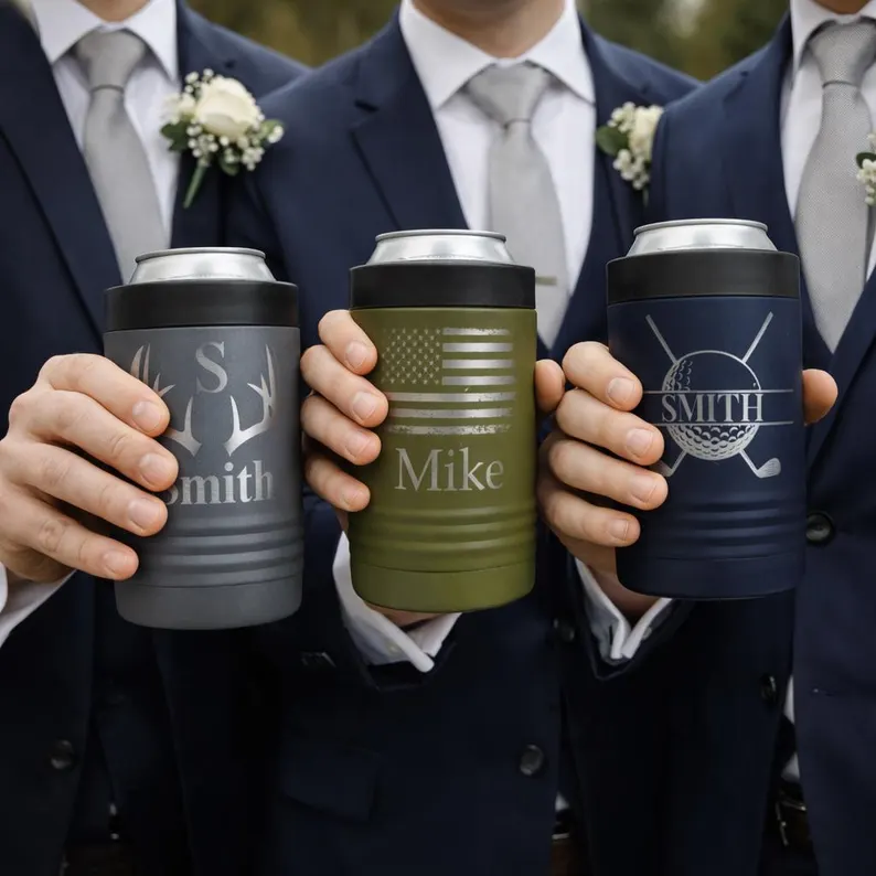 engraved stainless steel groomsmen can coolers