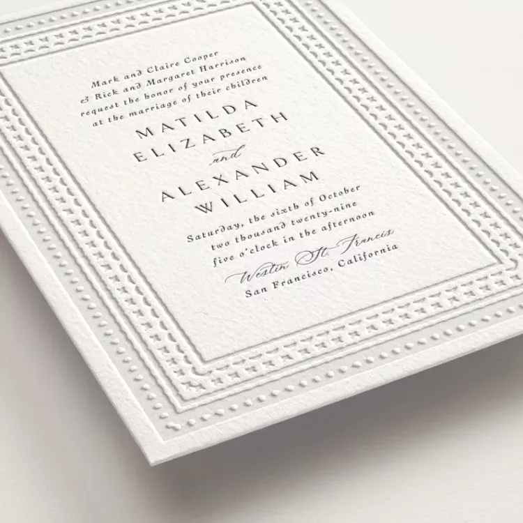 luxury letterpress wedding invitations printed on thick cotton paper stock