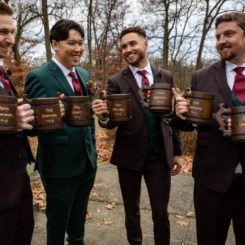 wooden beer tankards for groomsmen gifts