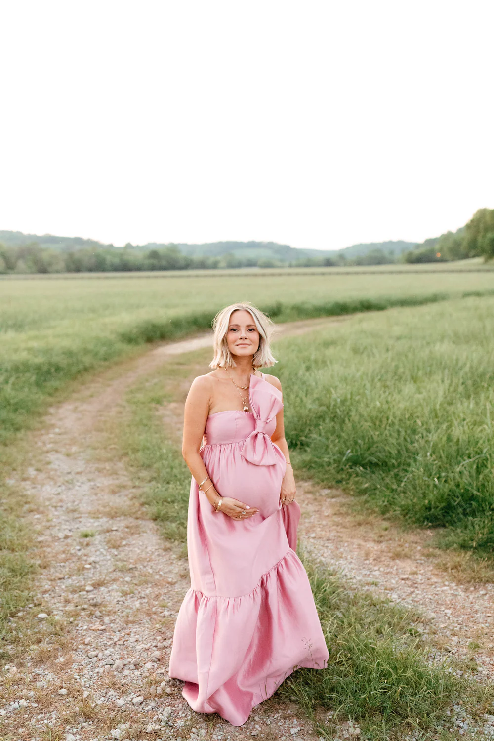 pink wedding guest dress that hides belly bulge or tummy
