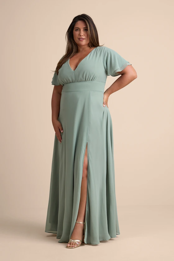 empire waist wedding guest dress for plus size with flutter sleeves