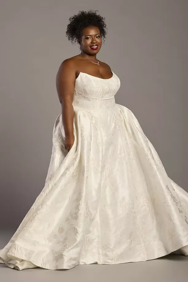 plus size jacquard wedding dress that hides belly
