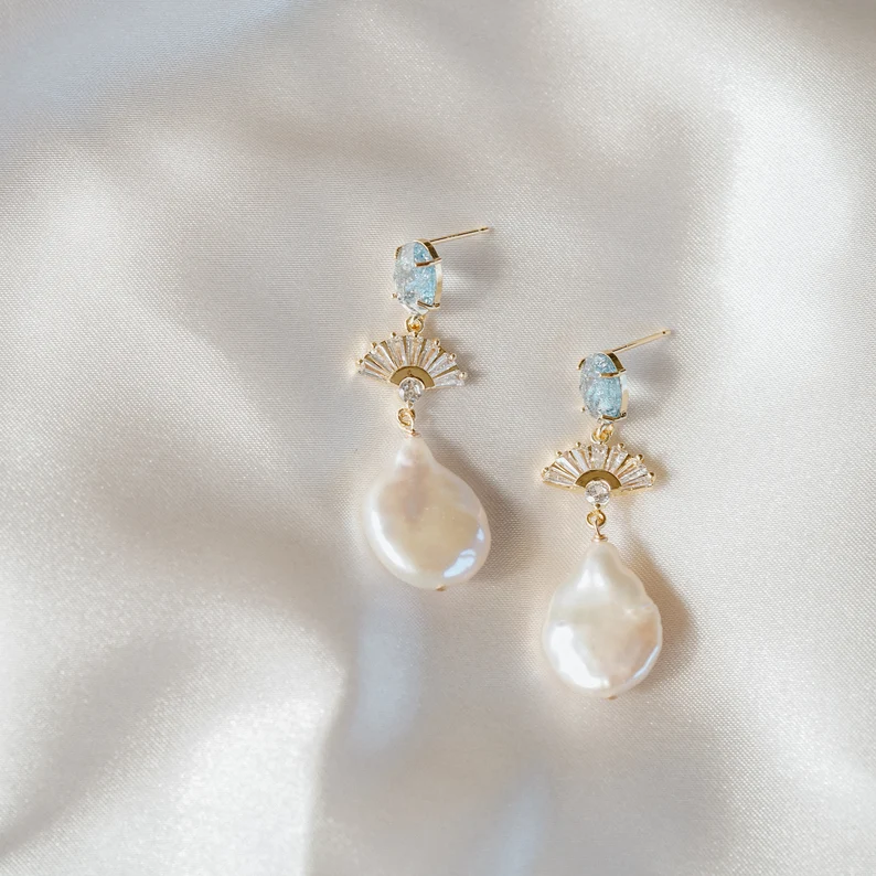 something blue pearl drop earrings for the bride