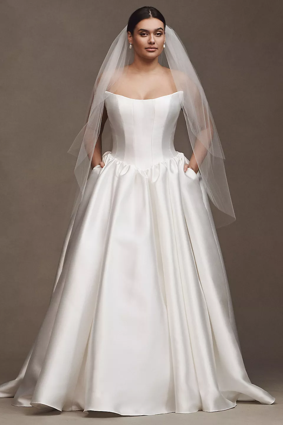 mikado drop waist wedding dress that hides belly area