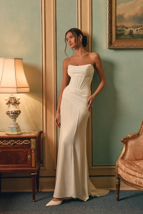 white strapless wedding dress under $500