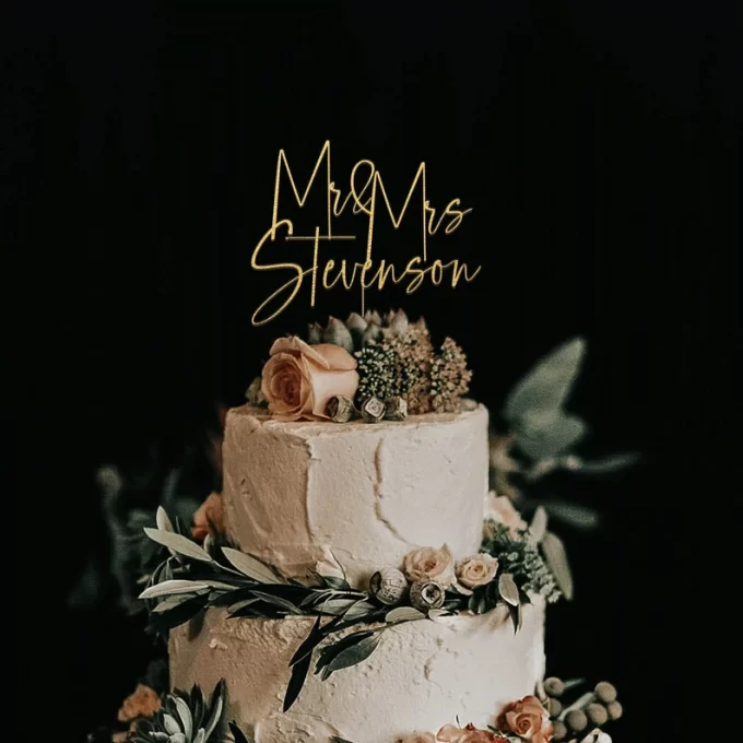 wedding cake topper with names