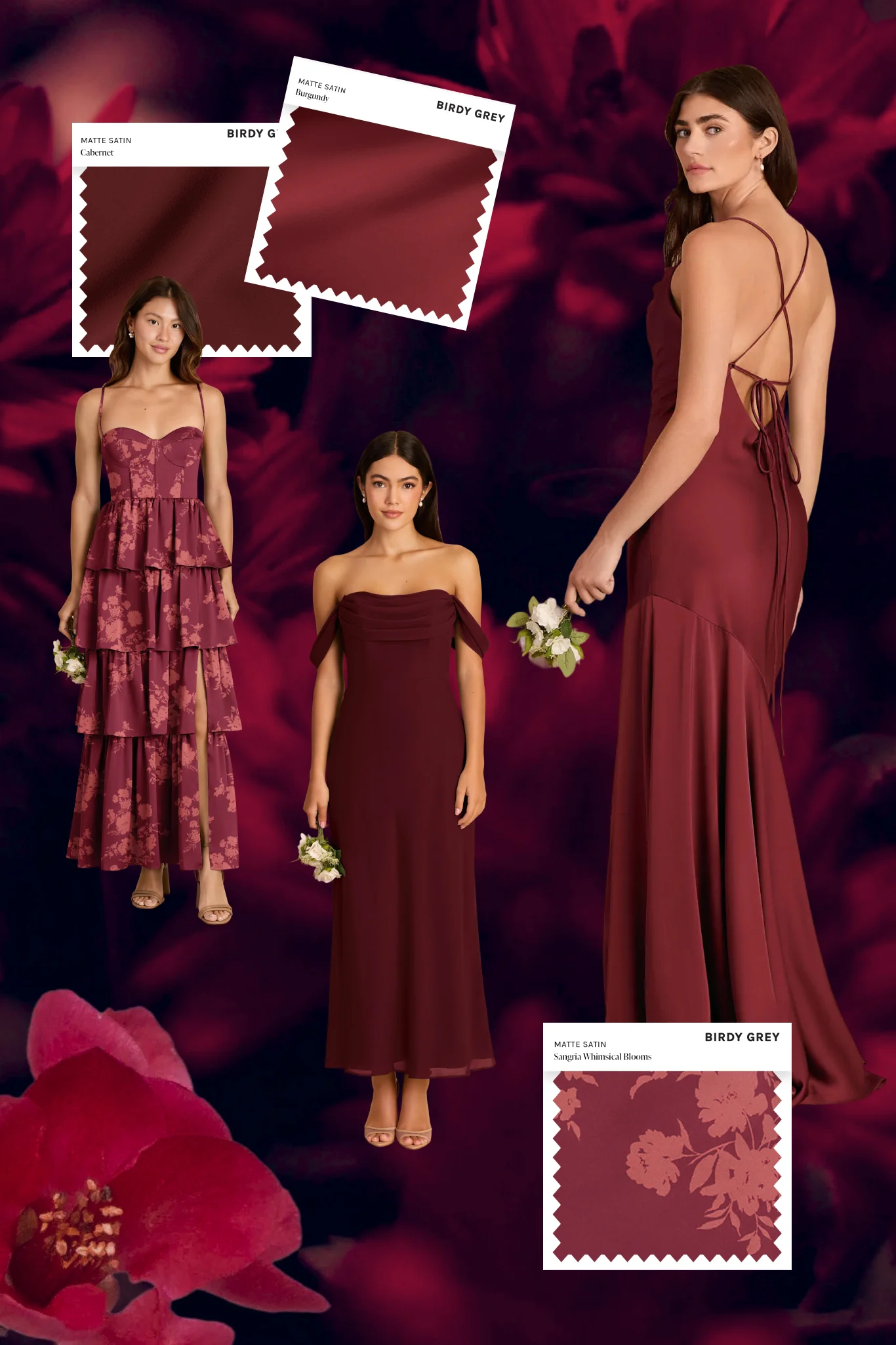 red shades bridesmaid mood board