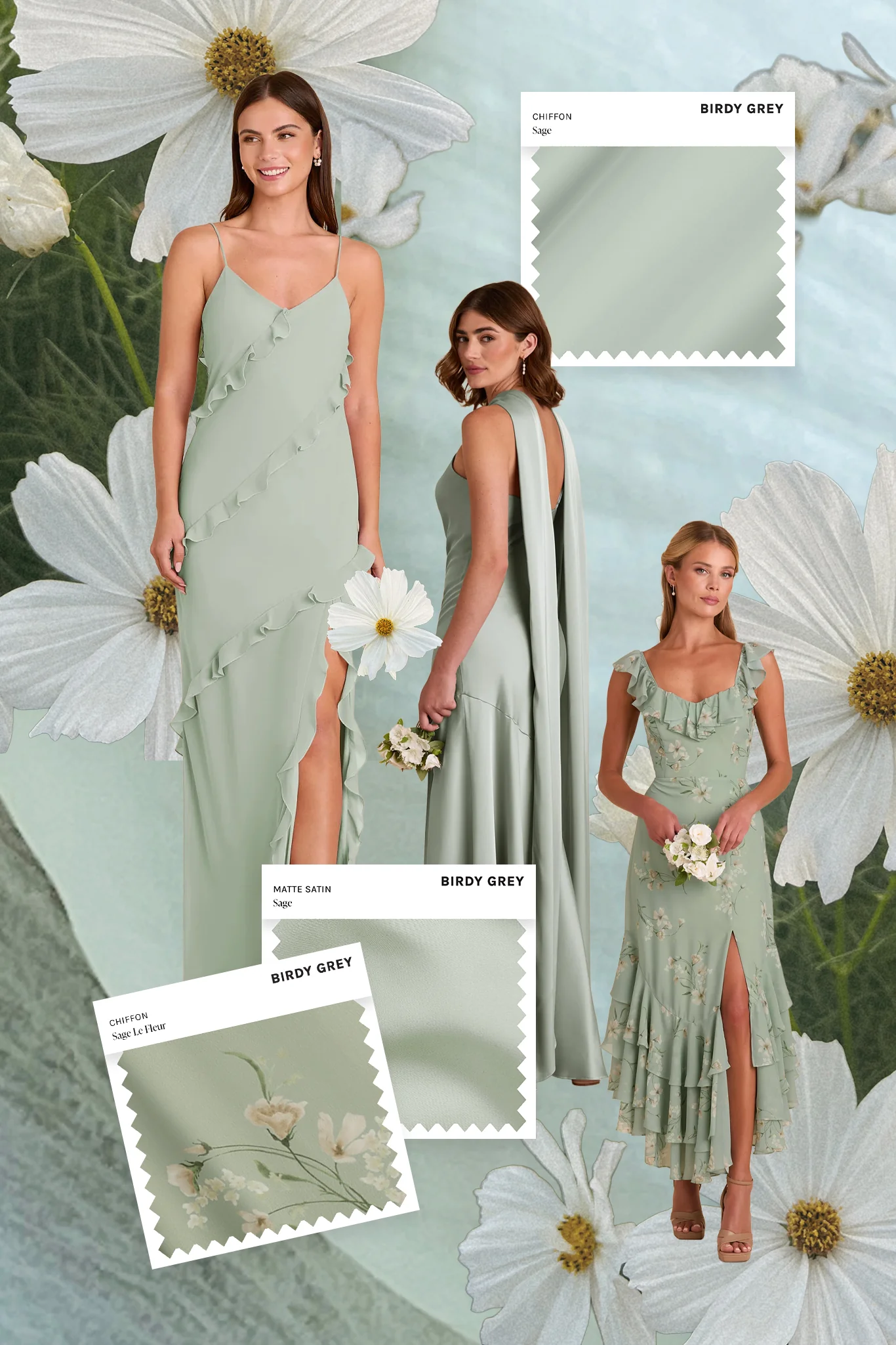 sage green bridesmaid dress swatch mood board