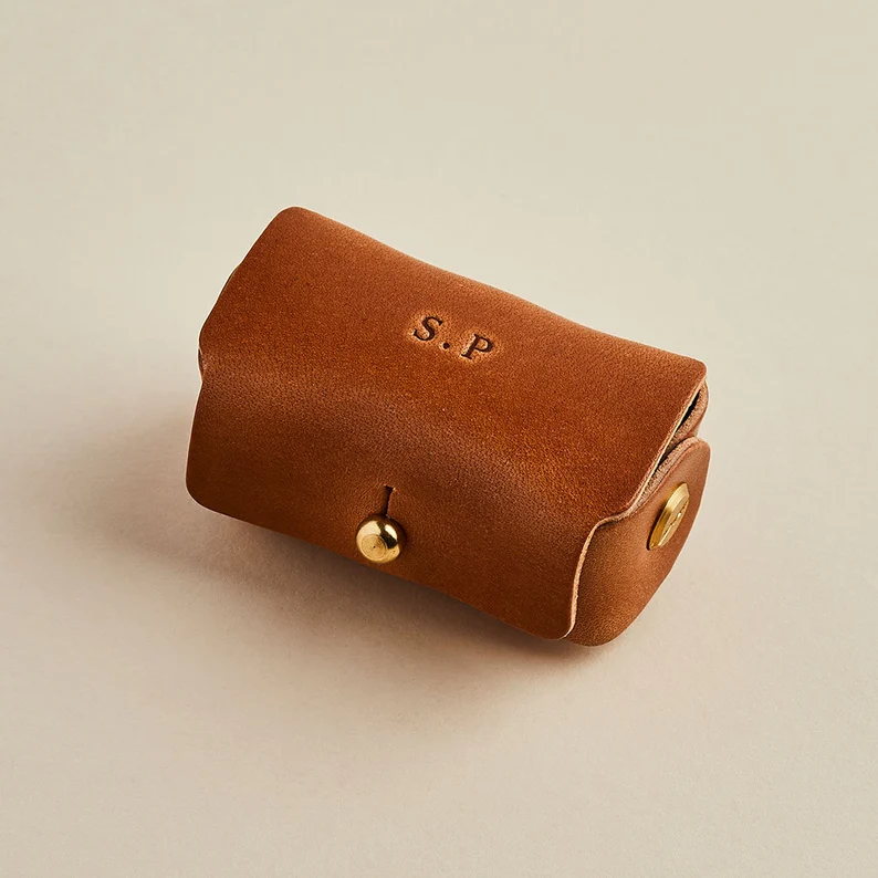 engraved leather cufflink pouch for groom