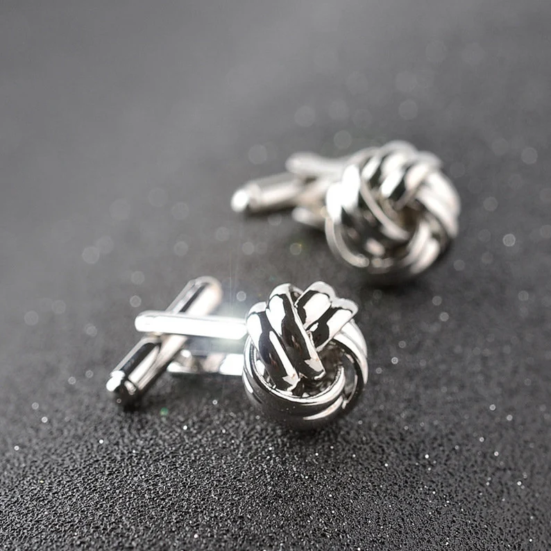 best groom cufflinks silver knot style for wedding suit