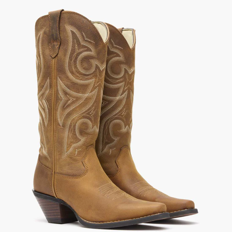 tall brown western style bridal boots for wedding