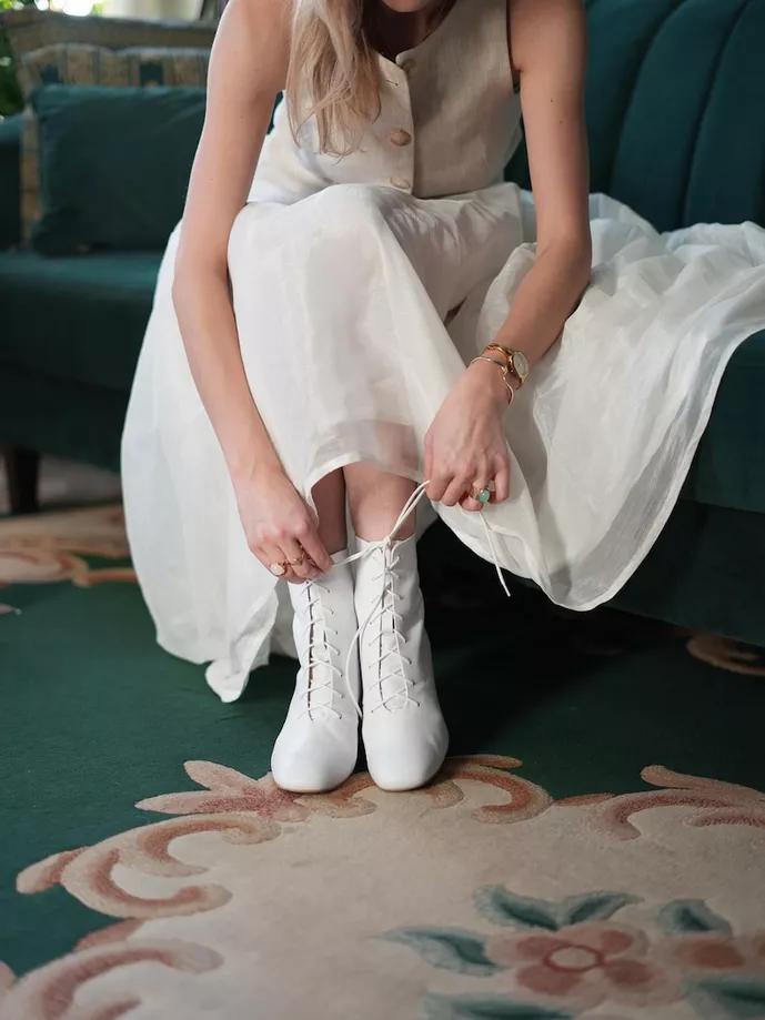 lace up bridal boots in white