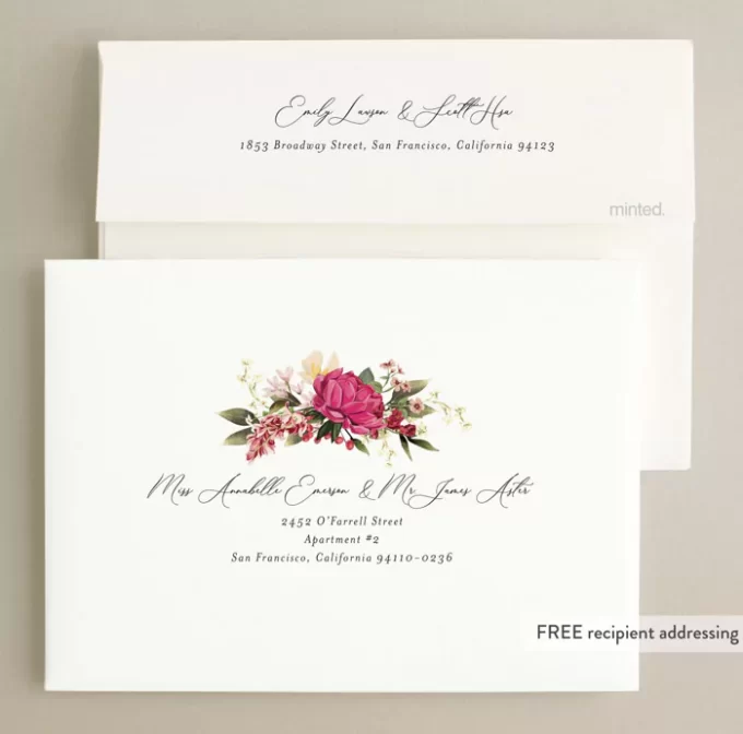 wedding invitations with printed addresses on envelopes