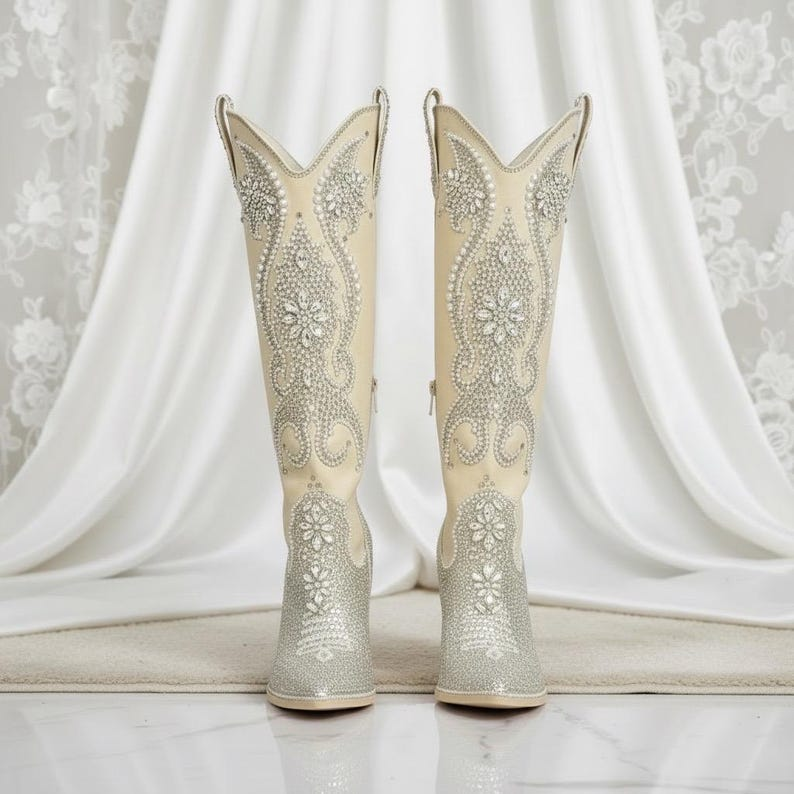 sparkly rhinestone bedazzled bridal boots for wedding