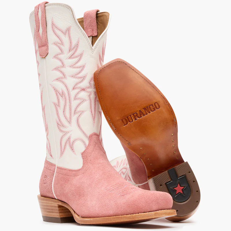 white and pink cowboy bridal boots