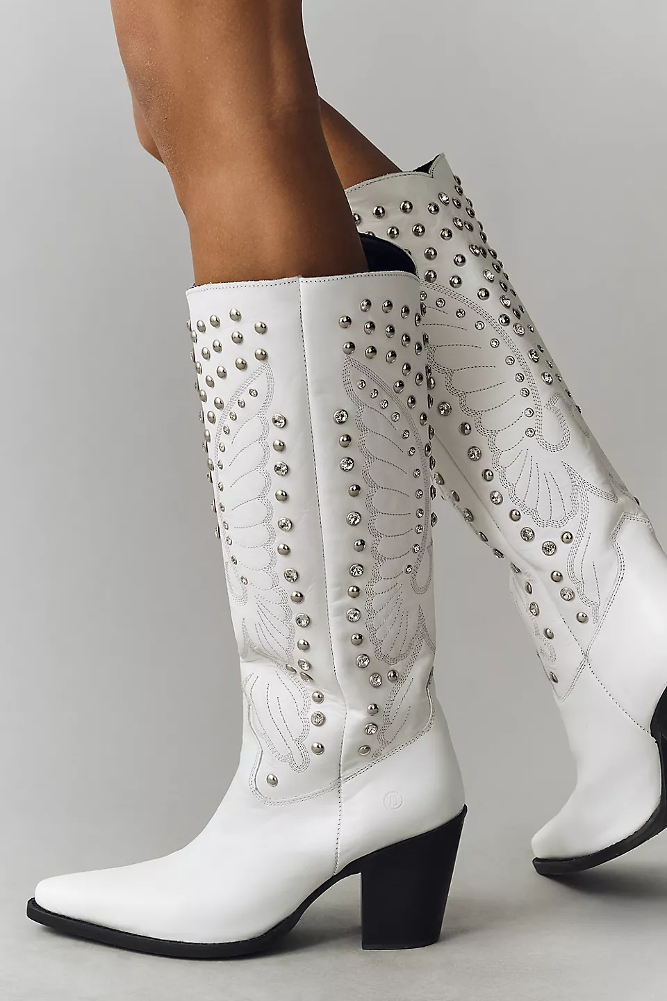 tall white bridal boots with studs